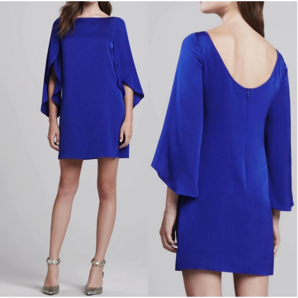 Milly Womens Royal Blue Silk Blend Butterfly Sleeve Shift Dress Sz 4 Minimalist
